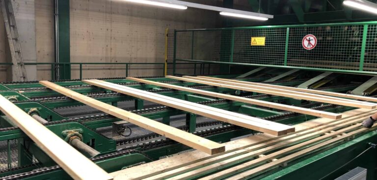 Ein Sägewerk schneidet Rundholz in verschiedene Holzprodukte. © HASSLACHER Gruppe